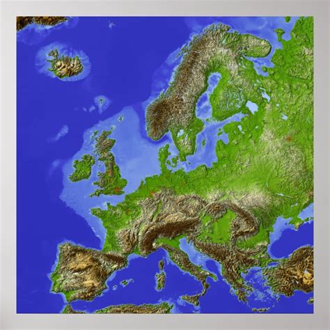 Europe Shaded Relief Map Poster Zazzle