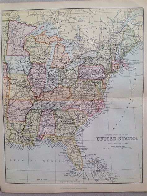 1880 United States East Small Original Antique Map Geography Usa