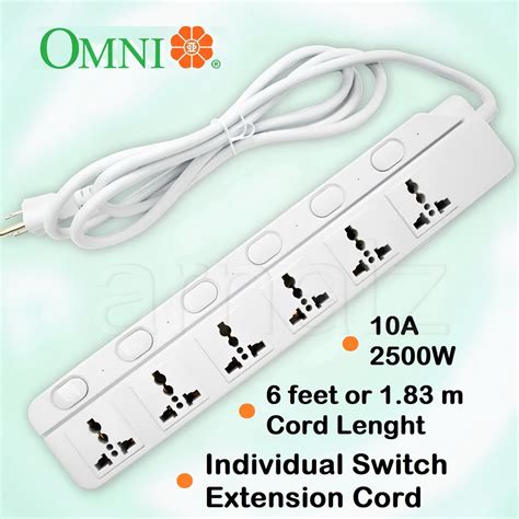 Omni Extension Cord Individual Switch Universal Outlet Power Strip 4 5