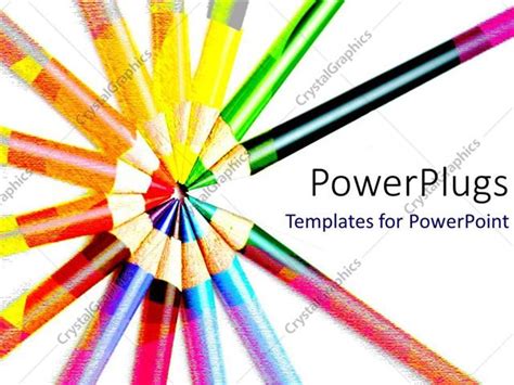 Powerpoint Template Lots Of Colorful Pencils Pointing Inward On A