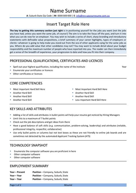 Free Australian Resume Template Rev Up Your Resume