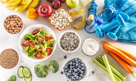 Selection Of Healthy Foods Vegetables Fruits Almonds Salad