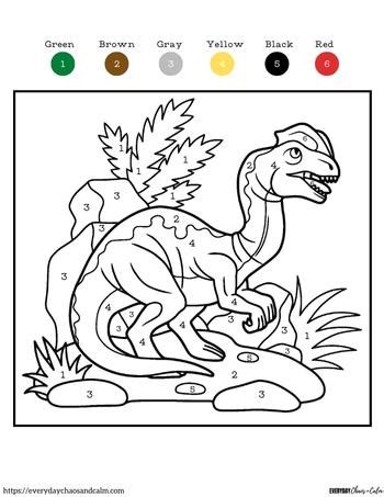 6 Free Dinosaur Color By Number Printables