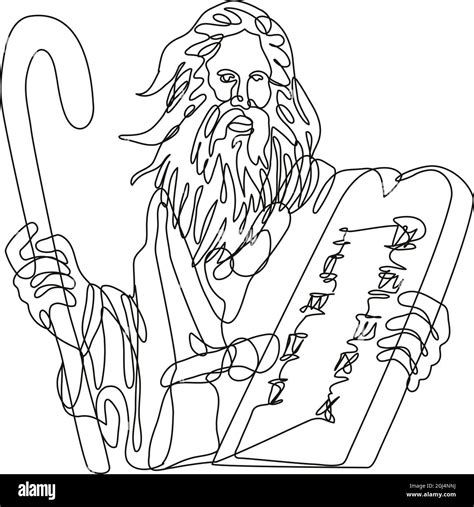 Continuous Line Drawing Illustration Of The Prophet Moses With Staff