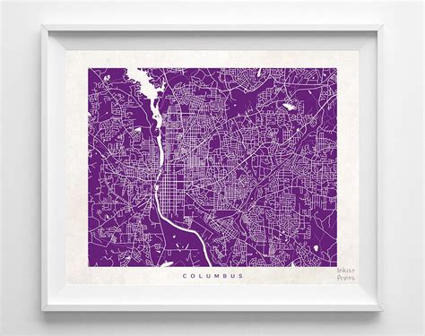 Columbus Georgia Street Map Horizontal Print Street Map Map Print