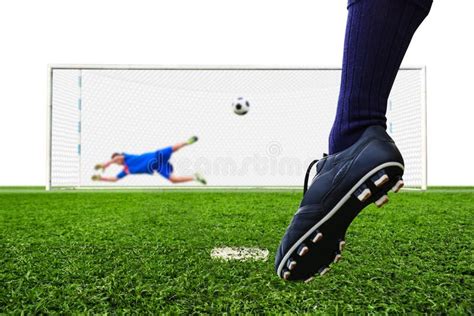 Foot Shooting Soccer Ball To Goal Stock Image Image Of Competition