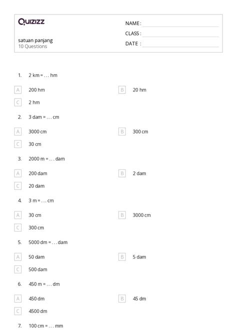 50 Lembar Kerja Satuan Panjang Dan Metrik Untuk Kelas 3 Di Quizizz