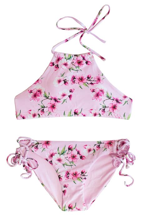 Chanceloves Pink Floral 2 Piece Girls Padded Bikini Tween Teen Juniors