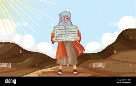 Illustration Of Moses Holding Ten Commandments From Religious Bible