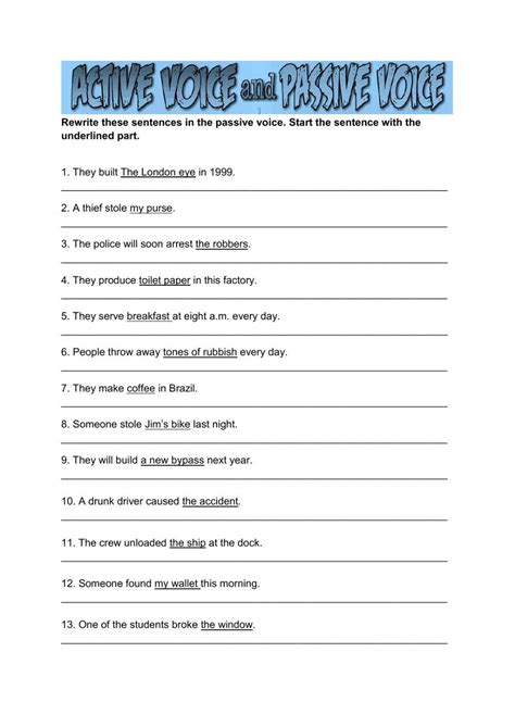 Past Simple Tense Active And Passive Voice Exercise Printable