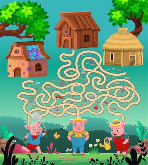 Juego Divertido Laberinto Del Cuento De Hadas Los Tres Cerditos Tres