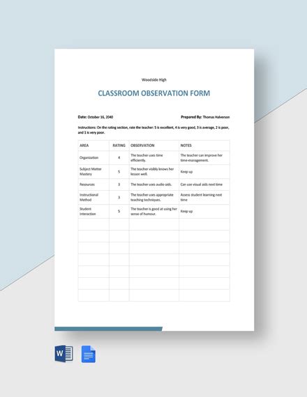 School Walk Through Observation Form