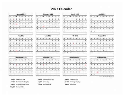 Free Download Printable Calendar 2023 With Us Federal Holidays One