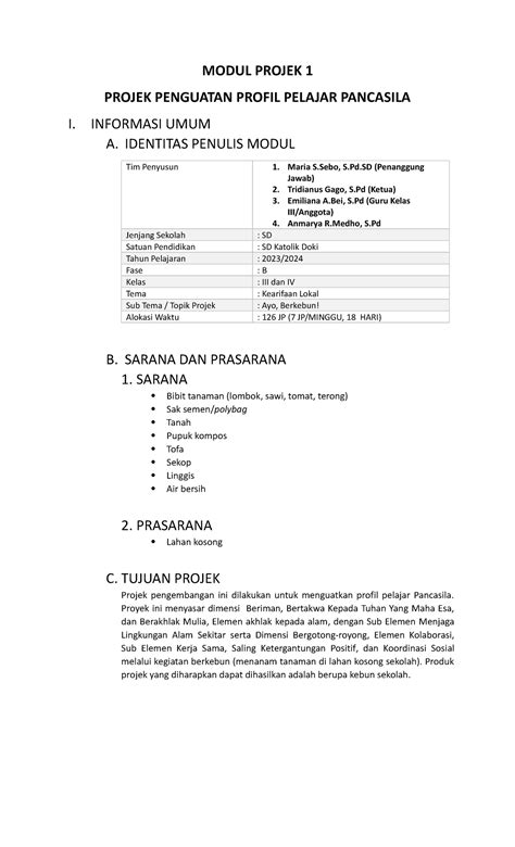 Modul Projek Fase B Sdk Doki Modul Projek Projek Penguatan Profil Pelajar Pancasila I