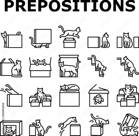 Stockvector Preposition English Language Icons Set Vector Position