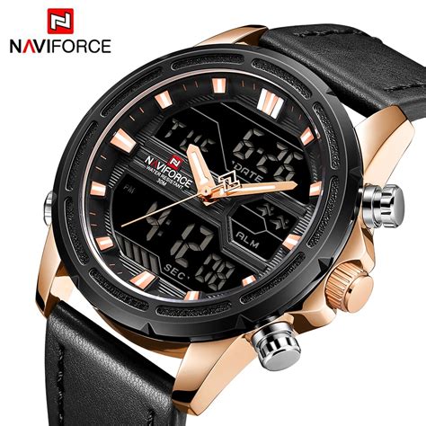 2018 Naviforce Top Luxury Brand Mens Watches Sports Leather Digital