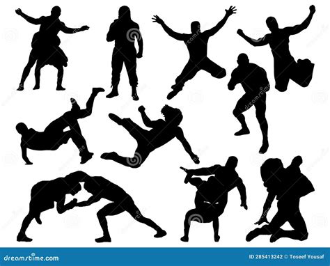 Set Of Wrestling Silhouette Vector Art Stock Vector Illustration Of