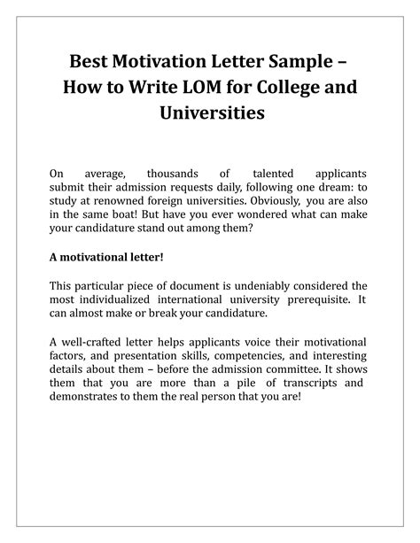 Best Motivation Letter Sample How To Write Lom For College And