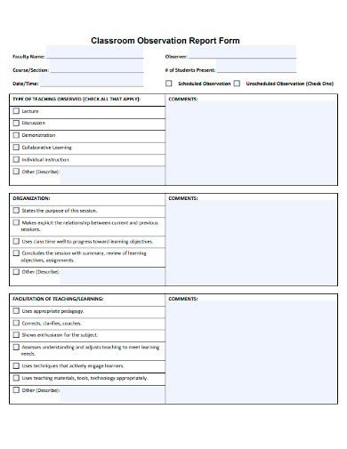 Printable Classroom Observation Forms