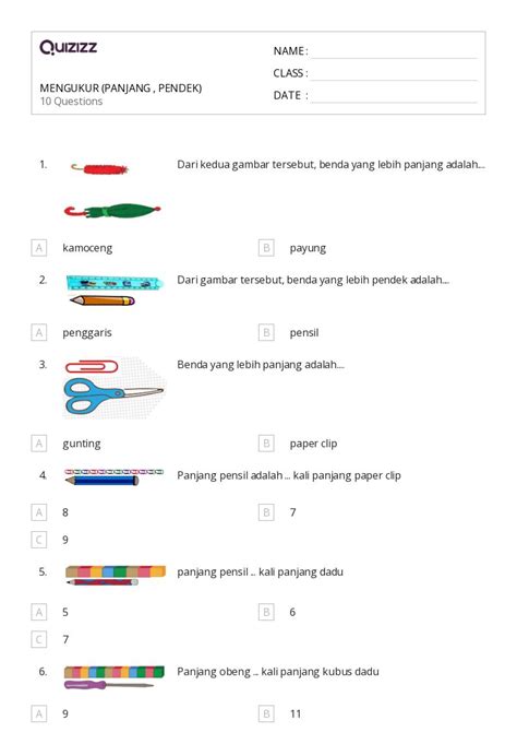 Lembar Kerja Mengukur Panjang Untuk Kelas Di Quizizz Gratis