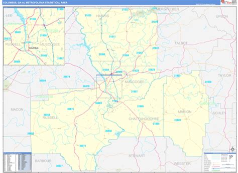 Columbus Ga Metro Area Wall Map Basic Style By Marketmaps Mapsales