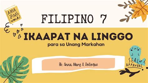 Ikaapat Na Linggo Sa Unang Markahan Para Sa Filipino Youtube