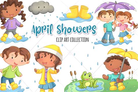 April Showers Cute Clip Art Collection Rain Showers Kids Etsy