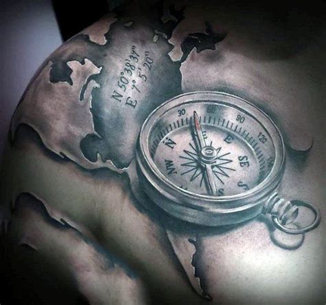 Shoulder Compass And World Map Tattoo For Men Neue Tattoos 3d Tattoos