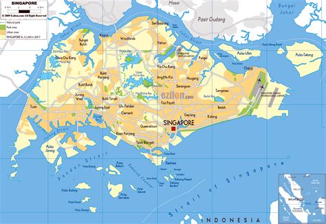 Large Physical Map Of Singapore With Roads And Airports Singapore