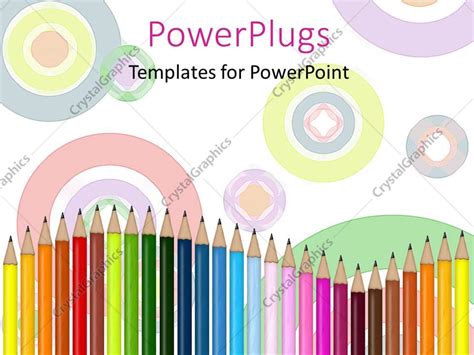 Powerpoint Template Lots Of Color Pencils Arranged On A Straight Line