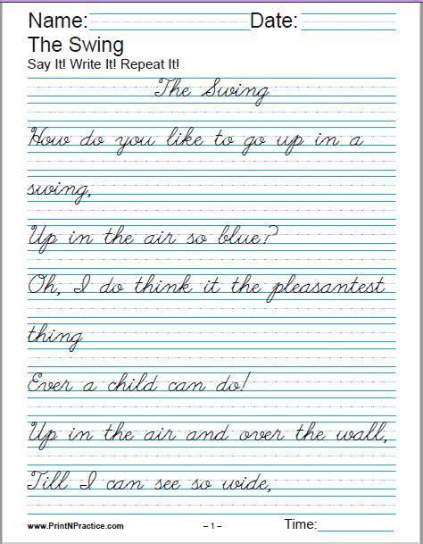 4th Grade Cursive Writing Worksheet