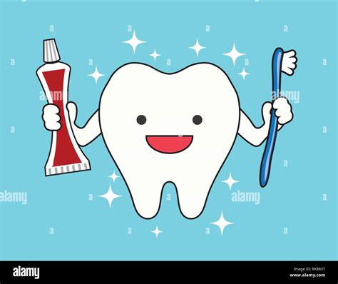 Vector Happy Smiling Tooth Holding Toothbrush And Toothpaste Tube