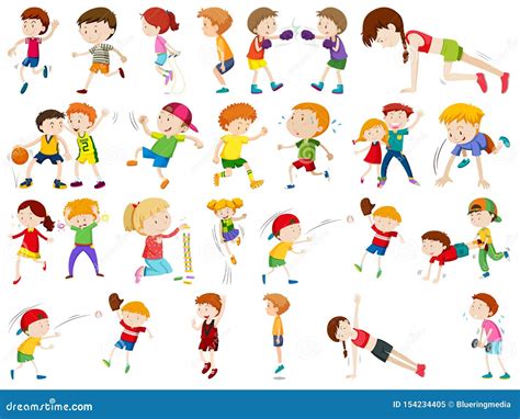 Kids Exercising And Being Active In Set Stock Vector Illustration Of