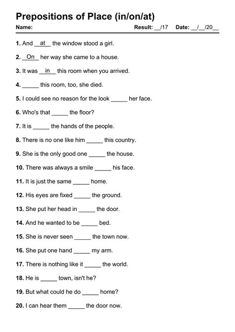 101 Prepositions Of Place PDF Worksheets With Answers Grammarism