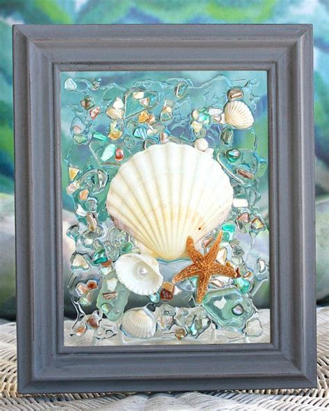 Sea glass art bass wall hanging sea glass mosaic on by signsof. #sea glass art, #Irish Scallop Art, #beach Decor ...