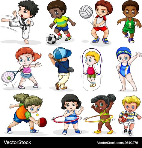 Kids Engaging In Different Sports Activities Vector Image