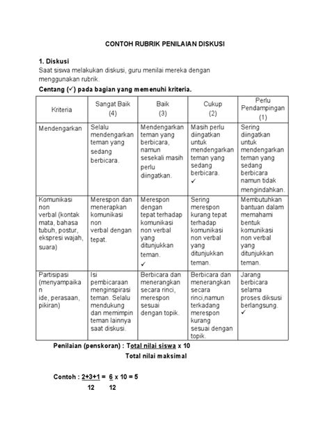 Contoh Rubrik Penilaian Diskusi Pdf