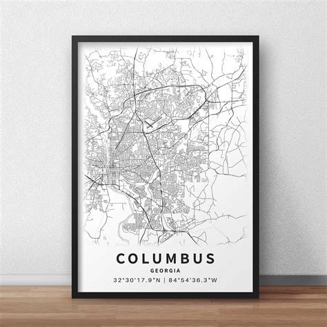 Printable Map Of Columbus Georgia United States With Street Etsy