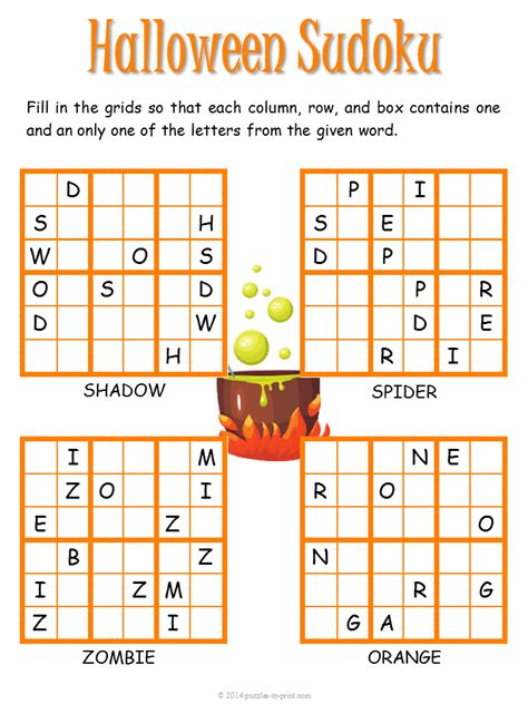 Alphabetical letters sudoku printable pdf template. Halloween Sudoku Puzzle