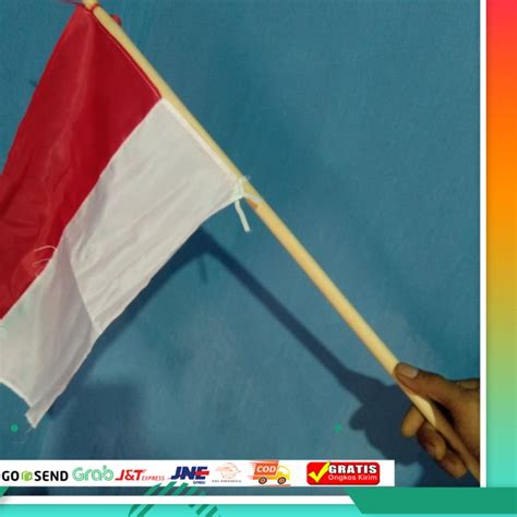 Jual Bendera Kain Merah Putih Stik Gagang 60cm Kayu Tujuhbelasan