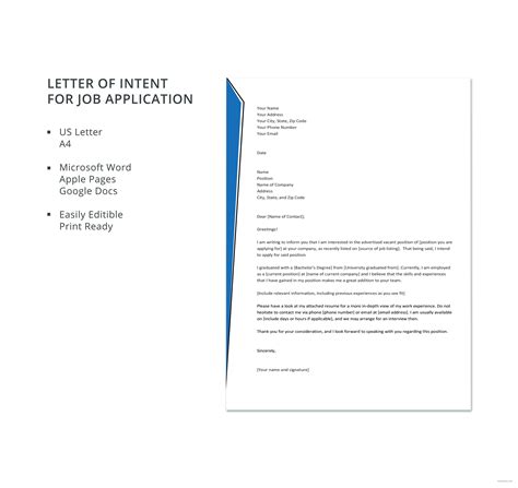 Letter Of Intent For Job Application Template In Microsoft Word Apple