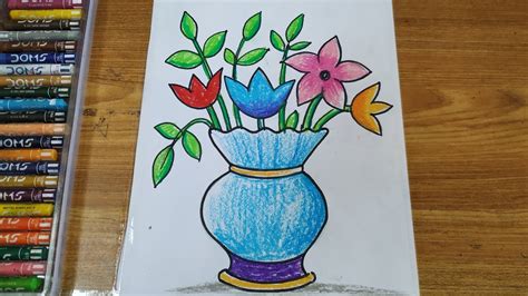 How To Draw Flowers With Vaseflower Pot Drawing Very Easy Step By Step