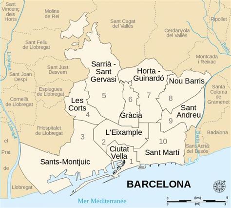 Barcelona Districts Map Map Of Barcelona Districts Spain Catalonia