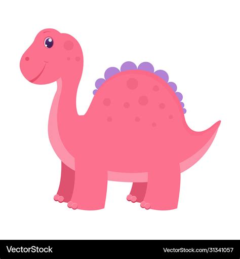 Cute Cartoon Pink Dinosaur For Kids Royalty Free Vector