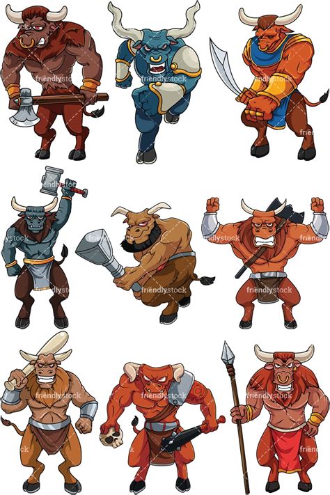 Bulky Minotaurs Cartoon Vector Clipart FriendlyStock