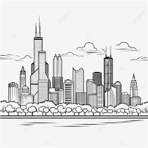 Chicago Cityscape Skyline Outline Doodle Drawing City Drawing Wing