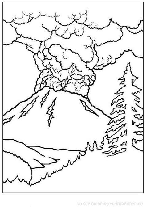 Coloriage Paysage De Volcan Dessin Gratuit à Imprimer