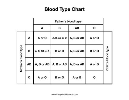 Blood Type Chart Free Printable Paper