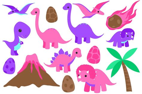 Pink Dinosaur Clip Art Set Illustrations Creative Market