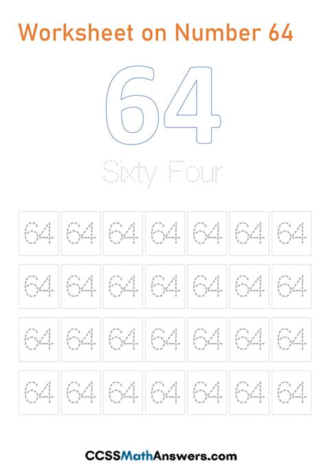 Worksheet On Number 64 Counting Writing Tracing Number 64 Worksheet